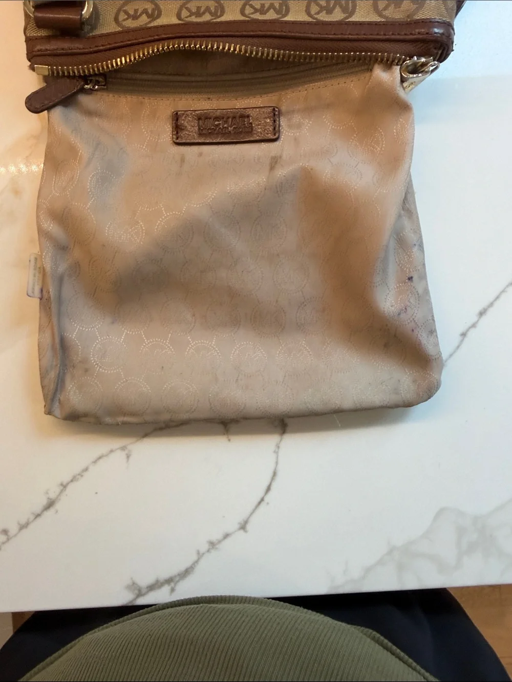 Michael Kors Tan Brown MK Logo Messenger Crossbody